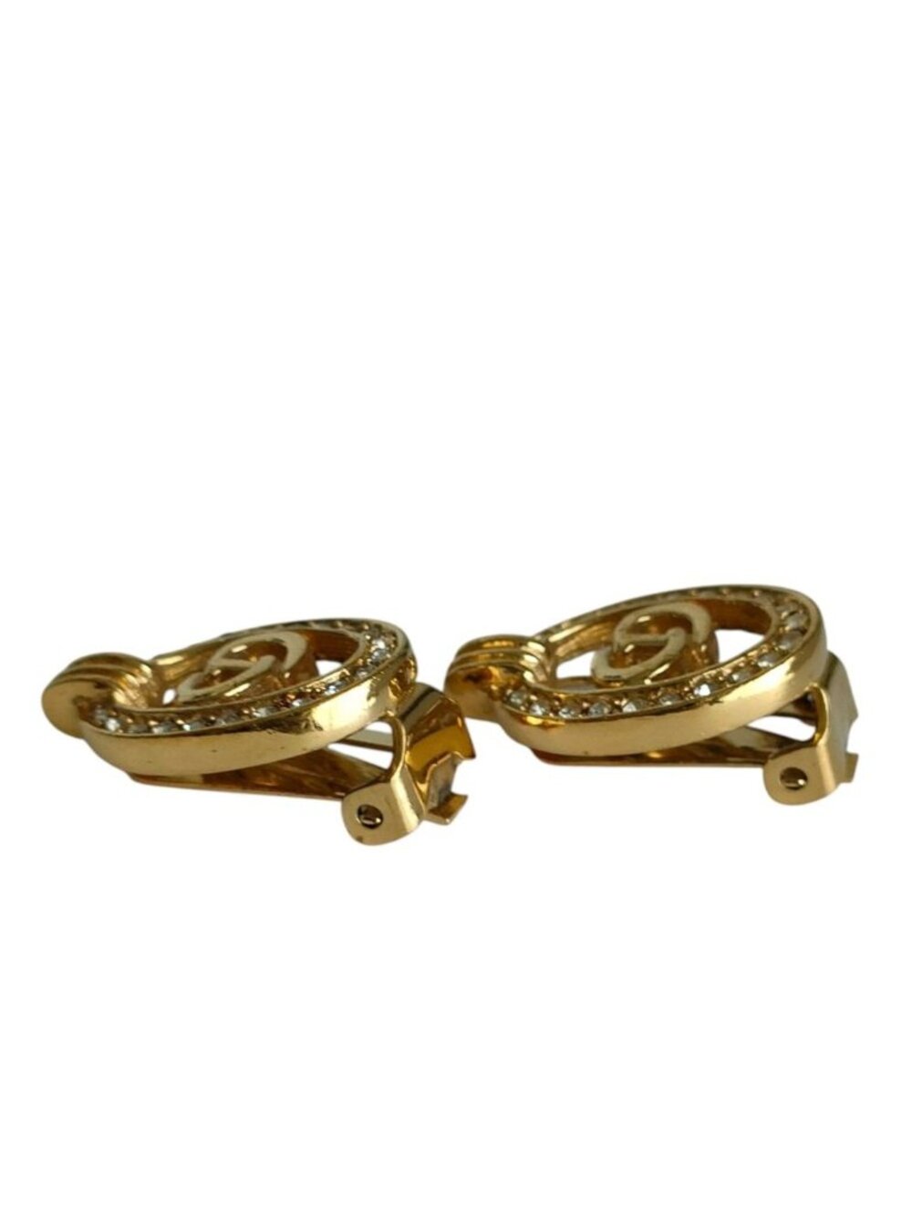 ★SOLD★ Dior CD Rhinestone Clip Earrings Gold - Picture 4 of 7